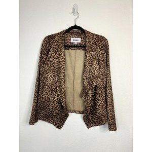 BB Dakota womens medium faux suede cheetah print long sleeve open front cardigan